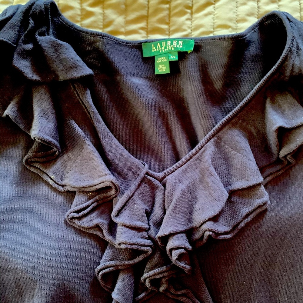Ralph Lauren Ruffle Navy Blue Short Sleeve Top